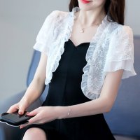 ica/アイカ ica フリルの縁取りが可愛い レース ＆シフォン シースルー 半袖 ショートボレロカーディガン/507143781