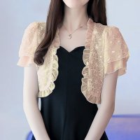 ica/アイカ ica フリルの縁取りが可愛い レース ＆シフォン シースルー 半袖 ショートボレロカーディガン/507143781