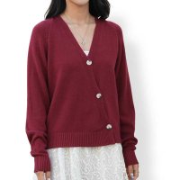 ica/アイカ ica カシミアの様な柔らかな肌触り ストレッチ性抜群 ショート丈 斜めボタン ロングスリーブ ニットカーディガン/507143813