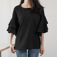 ica/アイカ ica ふんわり 薄手 シフォン フリル袖 五分袖 プルオーバー フリルブラウス/507143822