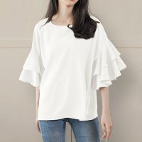 ica/アイカ ica ふんわり 薄手 シフォン フリル袖 五分袖 プルオーバー フリルブラウス/507143822