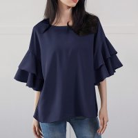ica/アイカ ica ふんわり 薄手 シフォン フリル袖 五分袖 プルオーバー フリルブラウス/507143822