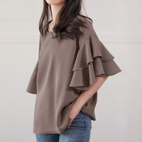 ica/アイカ ica ふんわり 薄手 シフォン フリル袖 五分袖 プルオーバー フリルブラウス/507143822