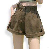 ica/アイカ ica ゆったり Aライン ロールアップ ハイウエスト デニム ショートパンツ/507143839