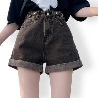 ica/アイカ ica ゆったり Aライン ロールアップ ハイウエスト デニム ショートパンツ/507143844