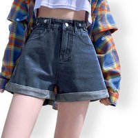 ica/アイカ ica ゆったり Aライン ロールアップ ハイウエスト デニム ショートパンツ/507143844