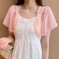ica/アイカ ica 薄手 シフォン レース 半袖 フリル袖 パーティーボレロカーディガン/507143845