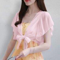 ica/アイカ ica 薄手 シフォン フリル袖 裾結び シースルー 半袖 ショート ボレロ カーディガン/507143846