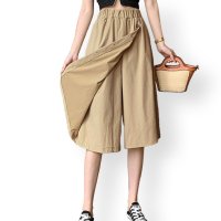 ica/アイカ ica 涼しい サラリとした薄手ストレッチ素材 膝下丈 ラップスカート風 ガウチョパンツ/507143850