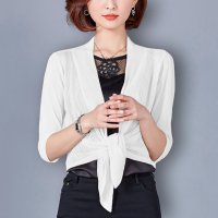 ica/アイカ ica シャリ感のある薄手のストレッチサマーニット素材 5分袖丈＆ショート丈 前結び ニット ボレロカーディガン/507143989