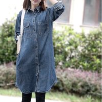 ica/アイカ ica ヴィンテージウォッシュ加工 ロング丈デニムシャツワンピース/507144005
