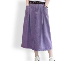 ica/アイカ ica カラーデニム ウォッシュ加工 ミモレ丈 Aライン デニムスカート/507144012