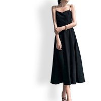 ica/アイカ ica 薄手 ストレッチ素材 ミモレ丈 背中開き ノースリーブ Aライン フレアワンピース/507144057