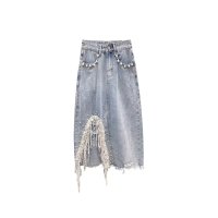 LA POMME petit/ラポミ プチ LA POMME petit Pearl Deco Broken Design Denim Skirt パールデコブロークンデザインデニムスカート/507144242