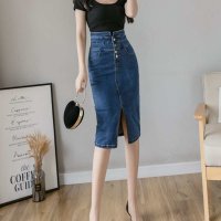 Belle Cie/ベルシー Belle Cie タイトスカート ストレッチデニム ひざ下丈 スリット スカート ジーンズ ハイウエスト デニムスカート 大人っぽい 韓国ファッショ/507145828