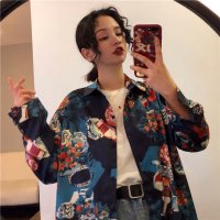 Belle Cie/ベルシー Belle Cie レトロ 花柄プリント サテンシャツ レディース 花柄シャツ レトロ柄 長袖シャツ サテン トップス プリントシャツ/507145873
