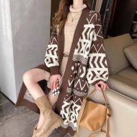 Belle Cie/ベルシー Belle Cie ネイティブ柄 ロングカーデ カーディガン ニット モノトーン ガウン オルテガ 秋冬 羽織り ジャカード ロング丈 アクセント ブ/507145952