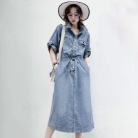 Belle Cie/ベルシー Belle Cie デニム ワンピース デニムワンピース ロングワンピース ロング レディース 韓国ファッション 韓国 春夏 半袖 Aライン ５分袖 /507146070
