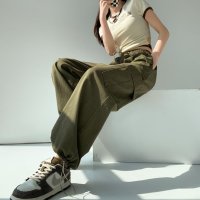 Belle Cie/ベルシー Belle Cie パンツ ズボン ロングパンツ カーゴパンツ レディース ツイル トレンド カジュアル かっこいい ストリート カーキ ウエストゴム/507146096