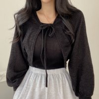 Belle Cie/ベルシー Belle Cie カーデ カーディガン 羽織り 短丈 上着 レディース シンプル モノトーン 冷房対策 オフィス 通勤 通学 かわいい リボン 無地/507146103