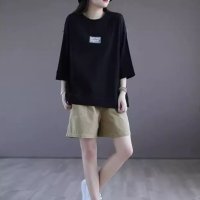 Belle Cie/ベルシー Belle Cie Tシャツ 半袖 5分袖 7分袖 男女兼用 シンプル ゆったり ワンポイント ルーズ かっこいい ロゴ ワッペン パープル 紫 黒 /507146106