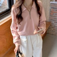 Belle Cie/ベルシー Belle Cie ロンT ハーフジップ 長袖 ポロシャツ レギュラーカラー Tシャツ カノコ カジュアル きれいめ シンプル 着回し かわいい パス/507146124