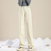 Belle Cie/ベルシー Belle Cie デニム デニムパンツ ロングパンツ ジーパン レディース 裏起毛 裏シャギー ワイドパンツ ストレート バギー ハイウエスト 韓国/507146162