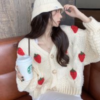 Belle Cie/ベルシー Belle Cie カーデ ニットカーデ カーディガン 羽織り アウター セーター レディース 韓国ファッション いちご イチゴ ワッペン モチーフ /507146176