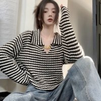 Belle Cie/ベルシー Belle Cie ニット 長袖 プルオーバー ボーダー セーター レディース 韓国ファッション ゆったり ショート丈 ギャル カジュアル きれいめ /507146179