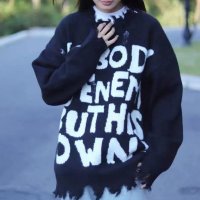 Belle Cie/ベルシー Belle Cie ニット セーター 長袖 ゆったり ロゴ パンク バンド ストリート レディース 韓国ファッション 白 黒 グレー ざっくり 秋冬 /507146182