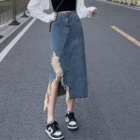 Belle Cie/ベルシー Belle Cie デニム スカート デニムスカート タイトスカート ダメージ加工 レディース 韓国ファッション ダメージ クラッシュ スリット カジ/507146200