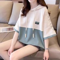 Belle Cie/ベルシー Belle Cie パーカー フーディ フードパーカー スウェット トップス 半袖 5分袖 フードあり フード付き レディースレディース バイカラー /507146227