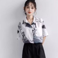 Belle Cie/ベルシー Belle Cie シャツ レディース 柄シャツ 半袖 半袖シャツ ブラウス 韓国ファッション トップス 英字 夏服 襟 カジュアル アロハ おしゃれ/507146236