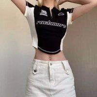 Belle Cie/ベルシー Belle Cie Tシャツ ショート丈 スポーティ ストリート ハーフジップ 半袖 レディース タイト ぴったり コンパクト モノトーン 韓国ファッ/507146239