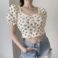 Belle Cie/ベルシー Belle Cie Tシャツ 半袖 ショート丈 短丈 花柄 小花 フリル ガーリー 夏 レディース 韓国ファッション ストリート フェミニン スポーテ/507146247
