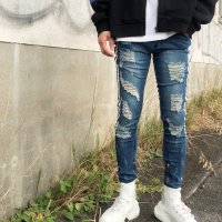 At Marvelous/アットマーベラス At Marvelous ダメージジーンズ スキニーパンツ メンズ ラインパンツ ストレッチデニム 大きいサイズ ストリートファッション/507146249