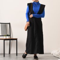 REAL STYLE/リアルスタイル REAL STYLE ジャンパースカート レディース ロング ワンピース ジャンスカ 黒 タイトスカート 薄手 軽い Vネック/507149210