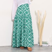 REAL STYLE/リアルスタイル REAL STYLE スカート 薄手 ペイズリー柄 マキシ ロング ティアード フリル ウエストゴム フレア 透けない 総柄/507149387