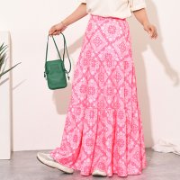REAL STYLE/リアルスタイル REAL STYLE スカート 薄手 ペイズリー柄 マキシ ロング ティアード フリル ウエストゴム フレア 透けない 総柄/507149387
