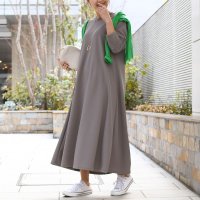 REAL STYLE/リアルスタイル REAL STYLE ワンピース 春 コーデ 長袖 ロング 韓国 上品 体型カバー エンボス加工 フレア Aライン シンプル/507149438