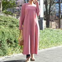 REAL STYLE/リアルスタイル REAL STYLE ワンピース 春 コーデ 長袖 ロング 韓国 上品 体型カバー エンボス加工 フレア Aライン シンプル/507149438