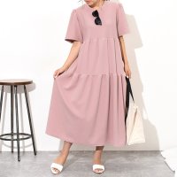 REAL STYLE/リアルスタイル REAL STYLE ワンピース 半袖 ティアード ロング エンボス 5分袖 マキシ 可愛い 速乾 上品 フレア 体型カバー/507149444