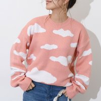 REAL STYLE/リアルスタイル REAL STYLE ニット レディース 長袖 セーター 冬 春 柄 オーバーサイズ 体型カバー 可愛い 雲 着痩せ 大人 パステル/507149869
