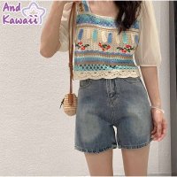 And Kawaii/アンドカワイイ And Kawaii ダメージデニムショートパンツ ハイウエストダメージショートパンツ ショーパン 春夏 韓国ファッション/507150073