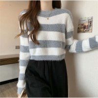 And Kawaii/アンドカワイイ And Kawaii ボーダーニット ショート丈 セーター トップス 長袖 秋冬 長袖ニット 韓国ファッション レディース/507150093