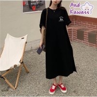 And Kawaii/アンドカワイイ And Kawaii Tシャツワンピース 前後ロゴプリント ミモレワンピ 半袖 カジュアル シンプル 夏 韓国/507150119