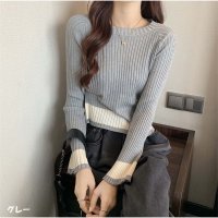 And Kawaii/アンドカワイイ And Kawaii ニット ショート丈 長袖ニットセータートップス 秋冬 長袖ニット 韓国ファッション レディース/507150123