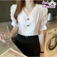 And Kawaii/アンドカワイイ And Kawaii シフォンシャツ ブラウス 半袖 ショート丈トップス レディース 春夏 Vネック パープル/507150154