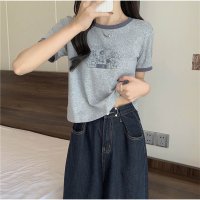 And Kawaii/アンドカワイイ And Kawaii バイカラーTシャツ ロゴTシャツ 半袖 ショート丈 カジュアル 夏服/507150165
