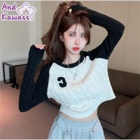 And Kawaii/アンドカワイイ And Kawaii ニットショート丈 長袖ニットトップス 秋冬 韓国 ロゴ刺セーター/507150195